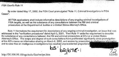 FISA Court's Rule 11 Excerpt