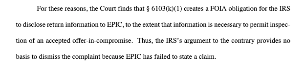 Court ruling that the IRS must disclose Trump tax settlements to EPIC